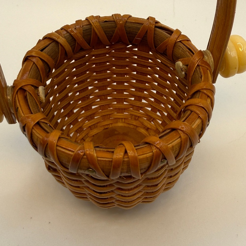 Handmade Nantucket Lightship Basket Miniature Brown Woven Swing Handle Decor - Picture 8 of 11